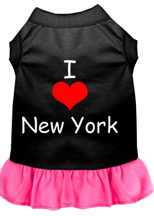 I Heart New York Screen Print Dress Black with Bright Pink XS